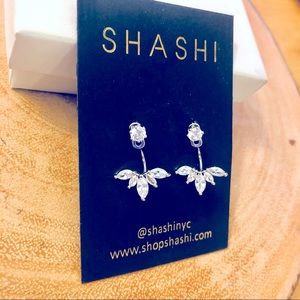 Shashi 18k White Gold Plated CZ Wing Jacket Earrings, New